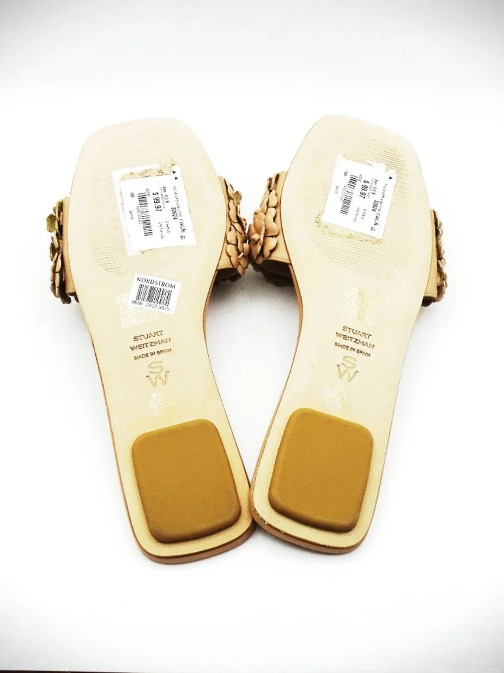 STUART WEITZMAN Meadow Leather & Synthetic Slide Sandal in Fawn Color Size 8.5B